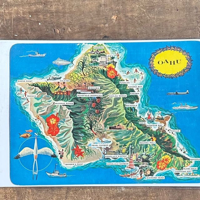 Vintage Map of Oahu Jumbo Post Card RAD Shirts Custom Printing