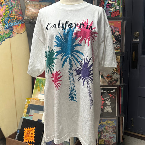 Vintage tall sized California shirt with retro color palm trees printed very large