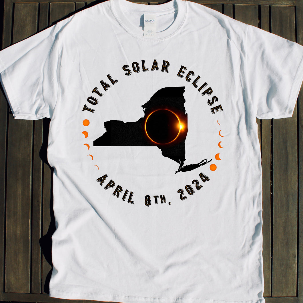 New York Total Solar. Eclipse shirt souvenir for sale viewing party NYC April 8 2024 Total Solar Eclipse shirt for sale April 8 2024 souvenir gift shop commemorative tshirts 4/8/24 Made in USA