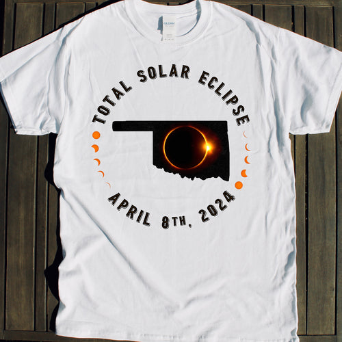 Oklahoma Total Solar Eclipse 2024 souvenir shirt for sale viewing party tshirt Total Solar Eclipse shirt for sale April 8 2024 souvenir gift shop commemorative tshirts 4/8/24 Made in USA