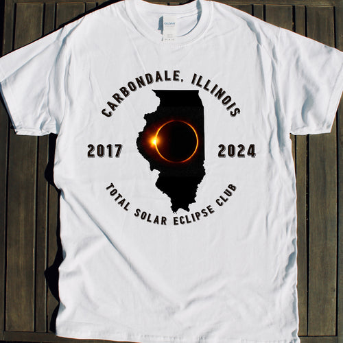 Carbondale Illinois Total Solar Eclipse shirt 2017 and 2024 souvenir tshirt club event Total Solar Eclipse shirt for sale April 8 2024 souvenir gift shop commemorative tshirts 4/8/24 Made in USA