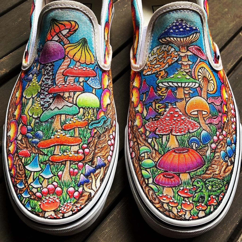 Mushroom themed custom Vans Slip On Sneakers – RAD Shirts Custom