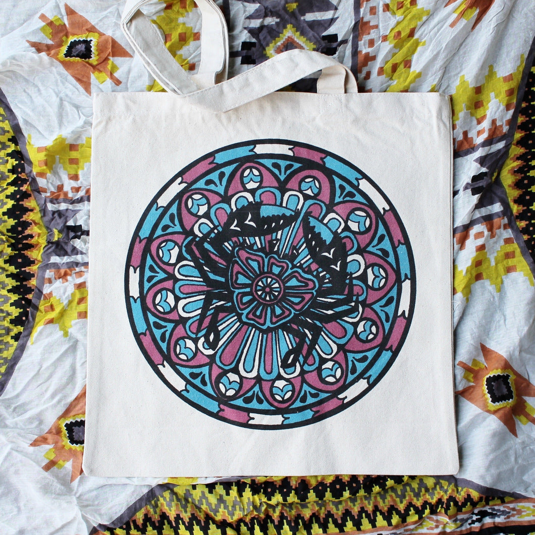 Mandala Crab tote bag for sale at radcakes.com. Design by LD Wade.