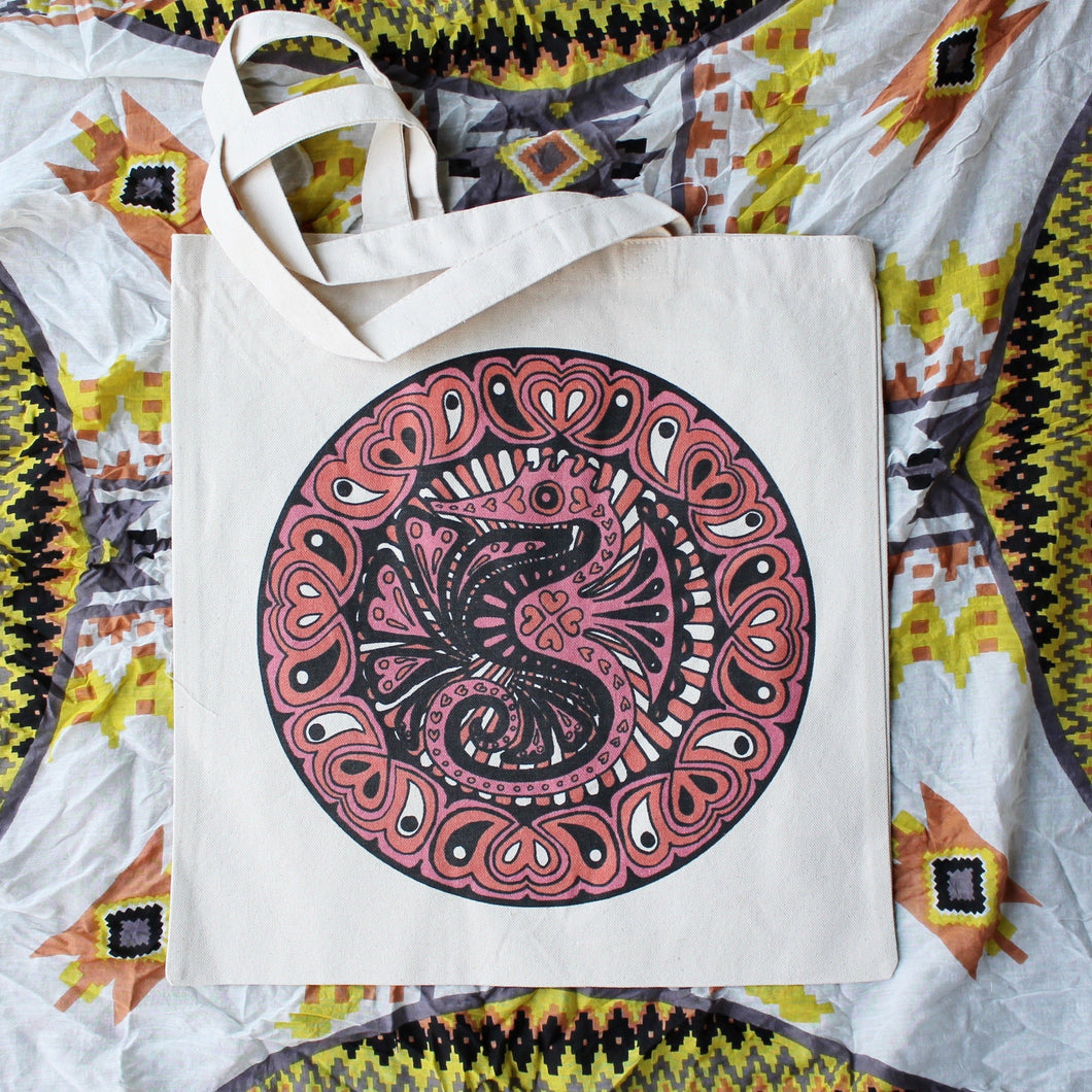 Seahorse artwork reusable tote bag for sale Hand made in the USA