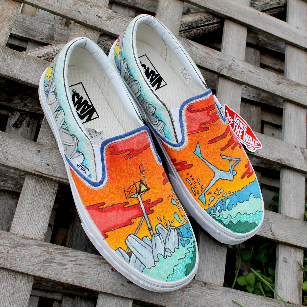 Chameleon vs Dragonfly custom Vans Slip On Sneakers – RAD Shirts Custom  Printing