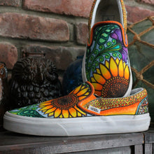 Cute pair of sunflower custom designed Vans classic slip on sneakers