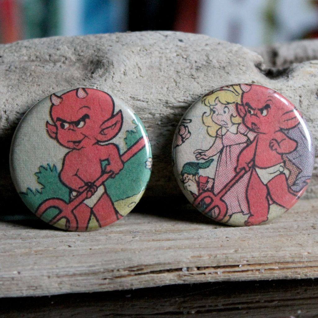 Hot Stuff Devil Cartoon pinback buttons – RAD Shirts Custom Printing
