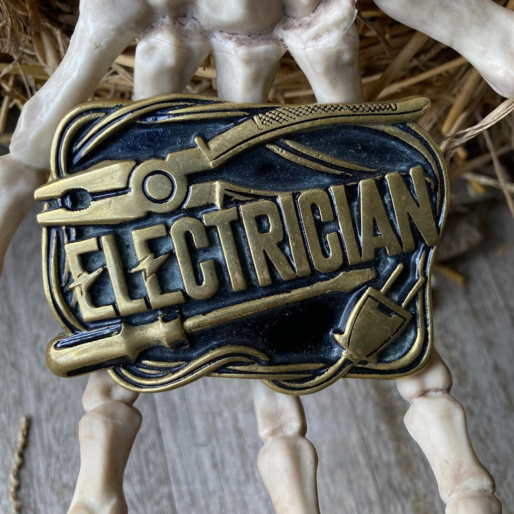 Vintage Electrician solid brass belt buckle – RAD Shirts Custom Printing