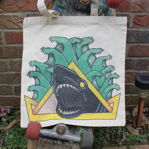 Natas Shark reusable canvas tote bag - RadCakes Shirt Printing