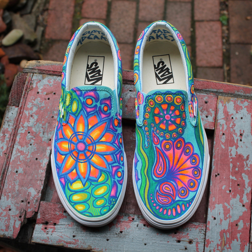 Custom Vans Floral Pattern Vans Psychedelic Flowers Custom Vans