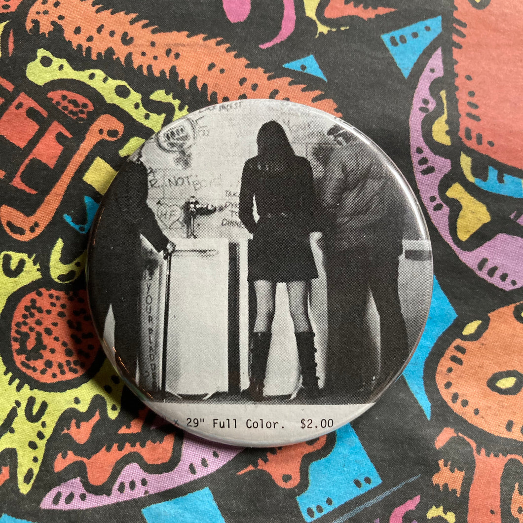 Funny Men's Room with Woman Retro pinback buttons for sale punk rock fashion collection RAD Shirts Custom Printing and Buttons Pins Manasquan NJ