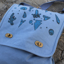 fossil and mineral artifact canvas field bag design for sale by Radcakes in Manasquan NJ