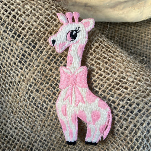 Vintage pink giraffe patch for sewing