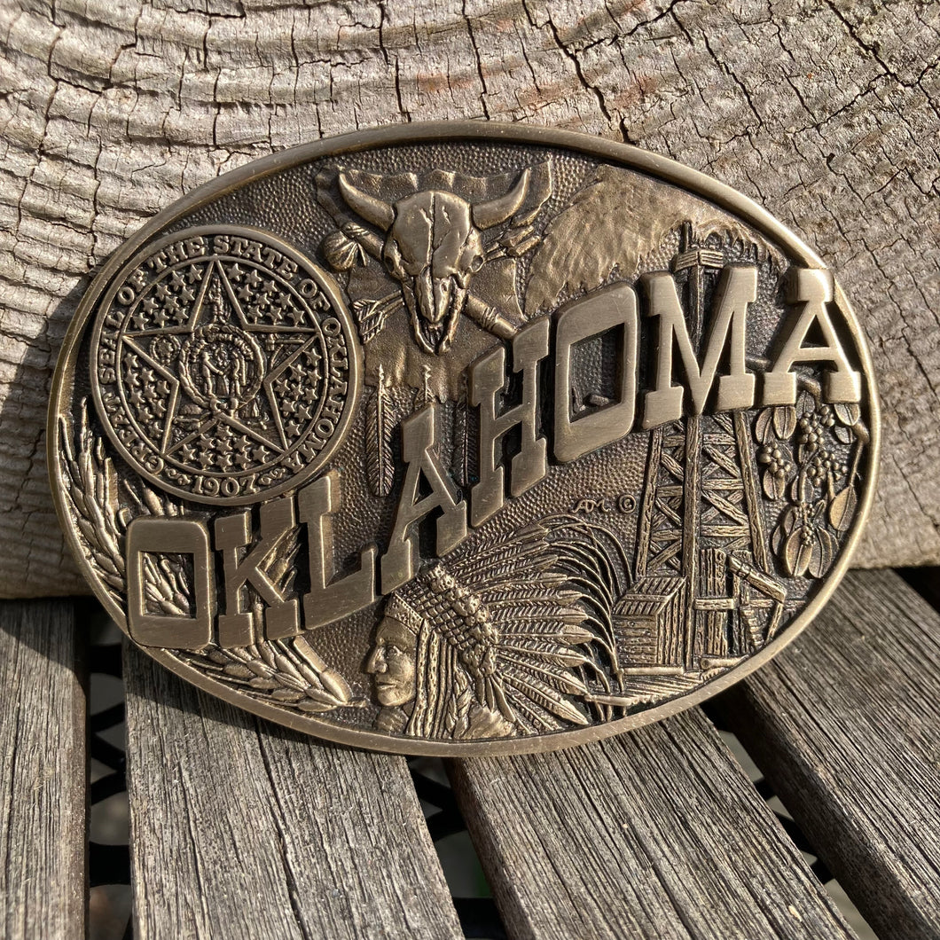 Vintage brass Oklahoma belt buckle