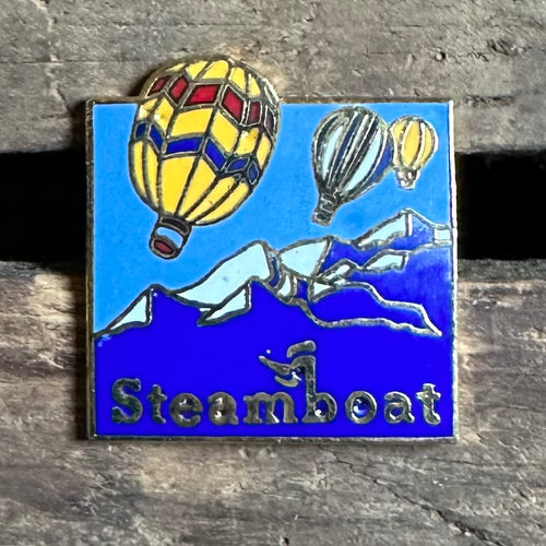 Vintage Steamboat Colorado Pinback Button with Hot Air Balloons