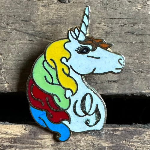 1981 Unicorn Pinback Button with the letter 