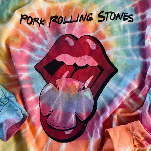 Pork Rolling Stones tie dye shirt for sale NJ Pork Roll merchandise with funny tongue graphic