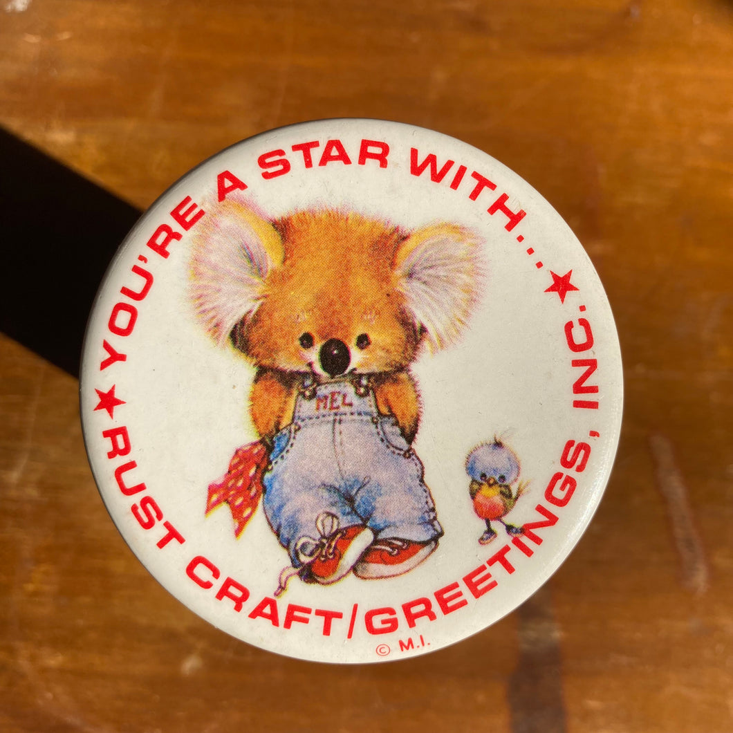 Vintage Rust Craft Greetings button