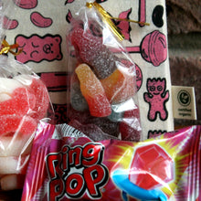 Candy Collage Drawstring Pouch filled with treats
