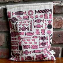Candy Collage Drawstring Pouch filled with treats