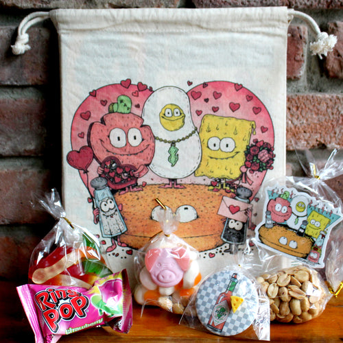 Pork Roll Drawstring Pouch filled with treats