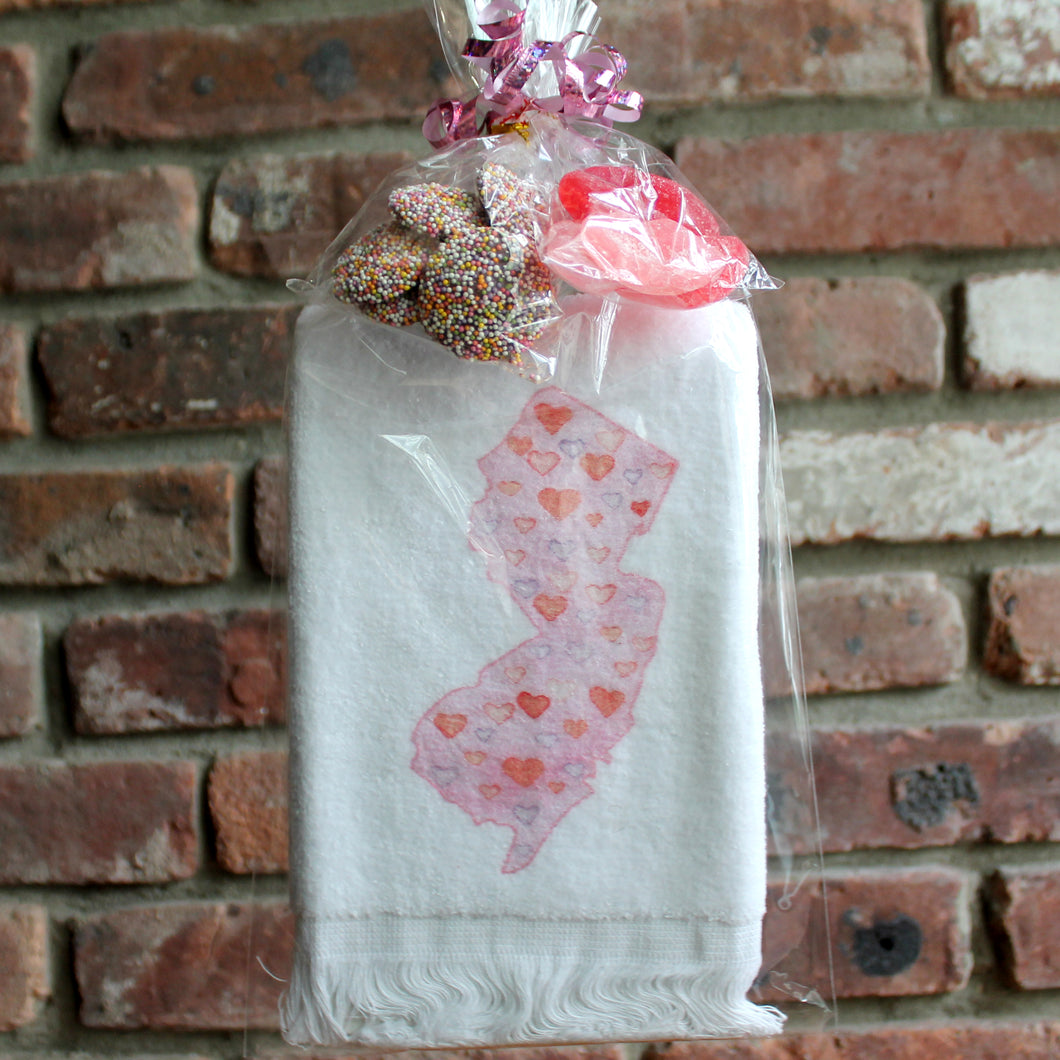 NJ Watercolor hand towel w/ Lip Gummies & Chocolates