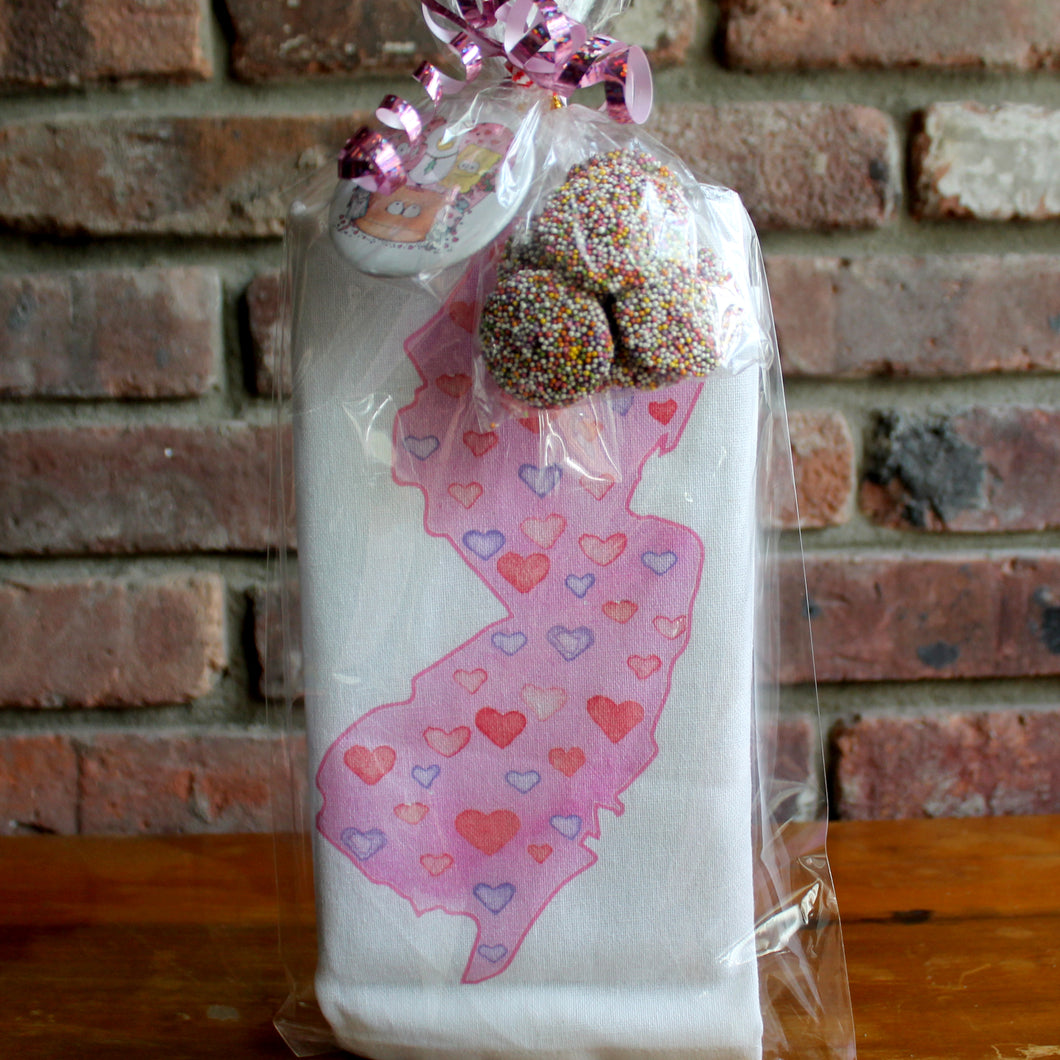 NJ Watercolor kitchen towel w/ Chocolates & Button