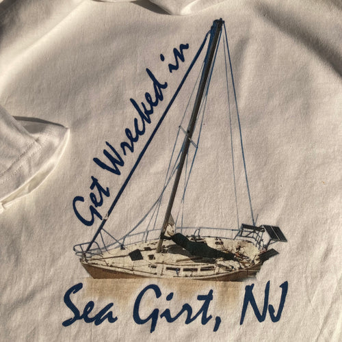 Sailboat wreck in Sea Girt NJ funny souvenir shirt for sale