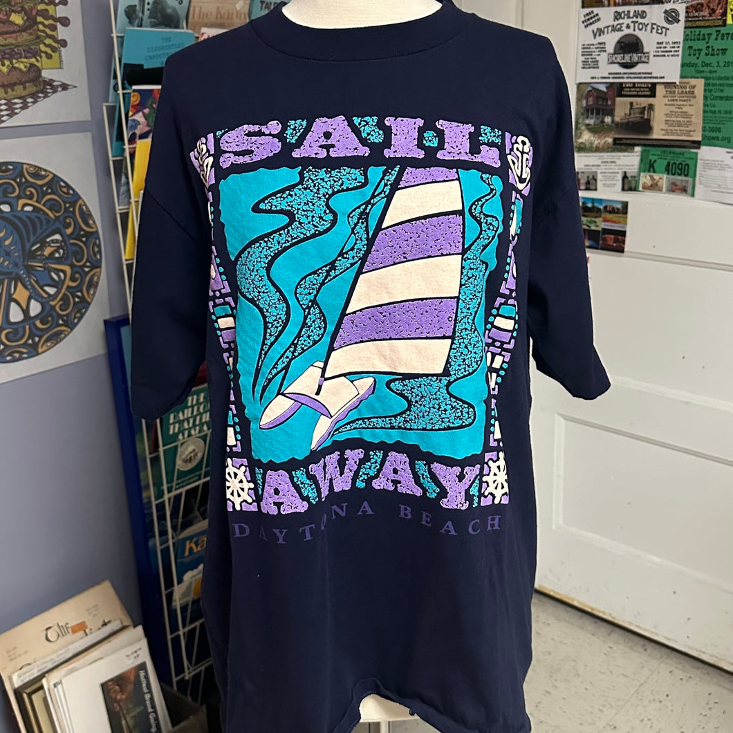 Vintage puffy paint SAIL AWAY Daytona Beach Florida shirt with nautical art