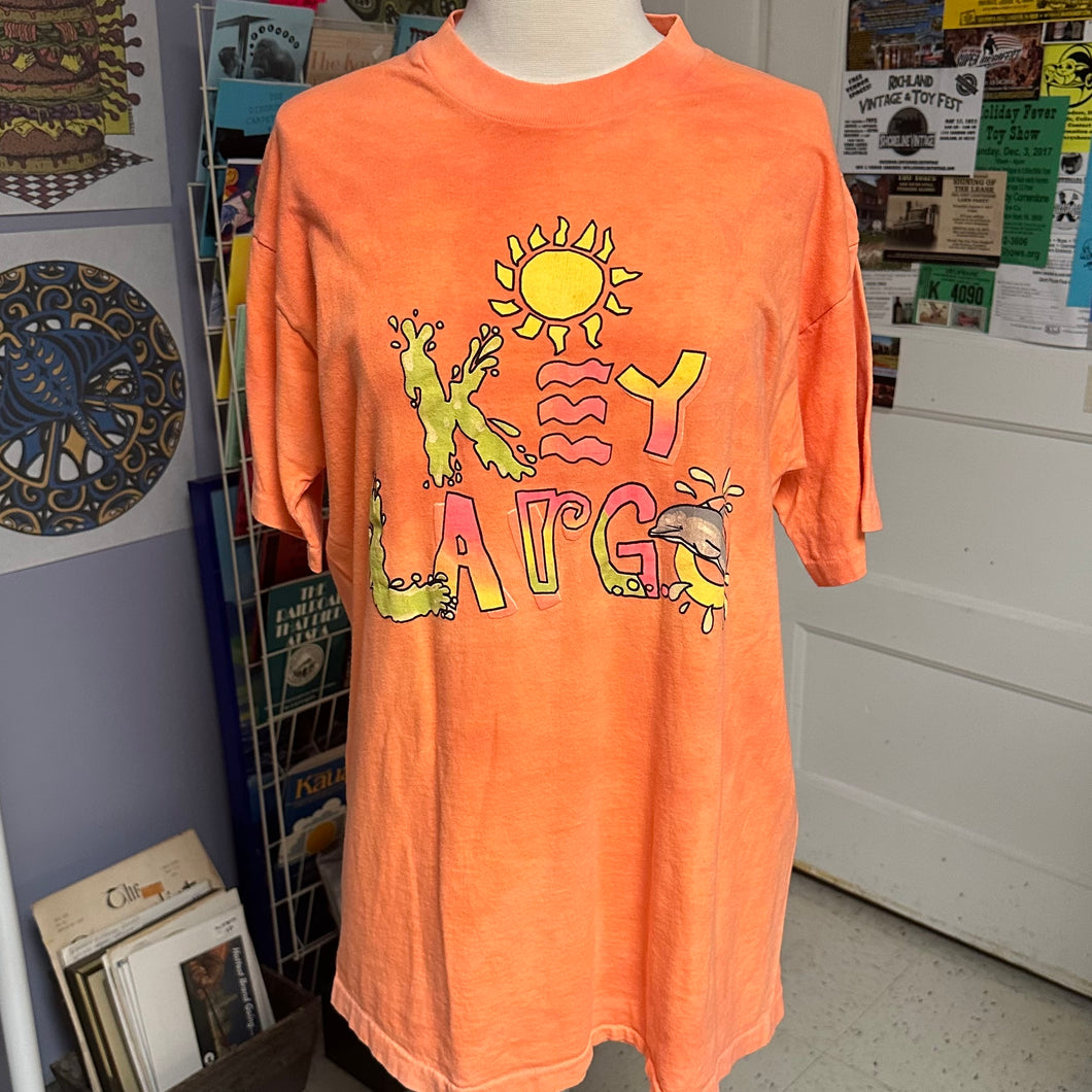 Vintage neon orange Key Largo Florida shirt with 80s graphic and dolphin