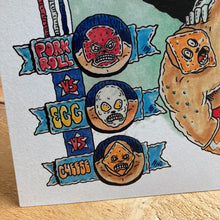 Pork Roll Egg and Cheese artwork for sale by Ryan Wade, in the style of Lucha Libre characters from NJ