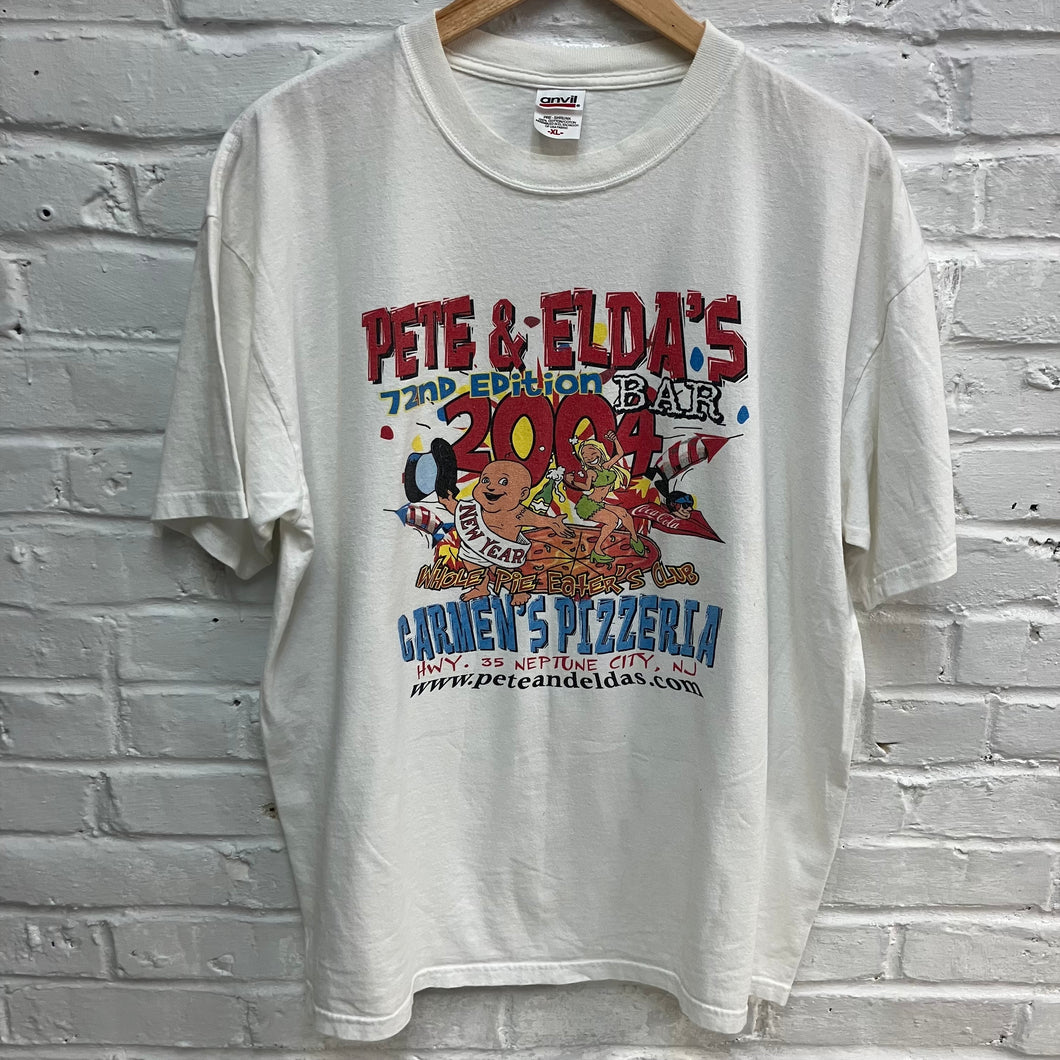 Vintage Pete & Elda's Whole Pie Eaters shirt for sale retro pizza t-shirt design
