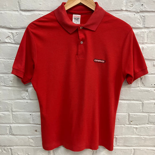 Vintage Cinemax collared polo shirt for sale retro red woven pique style