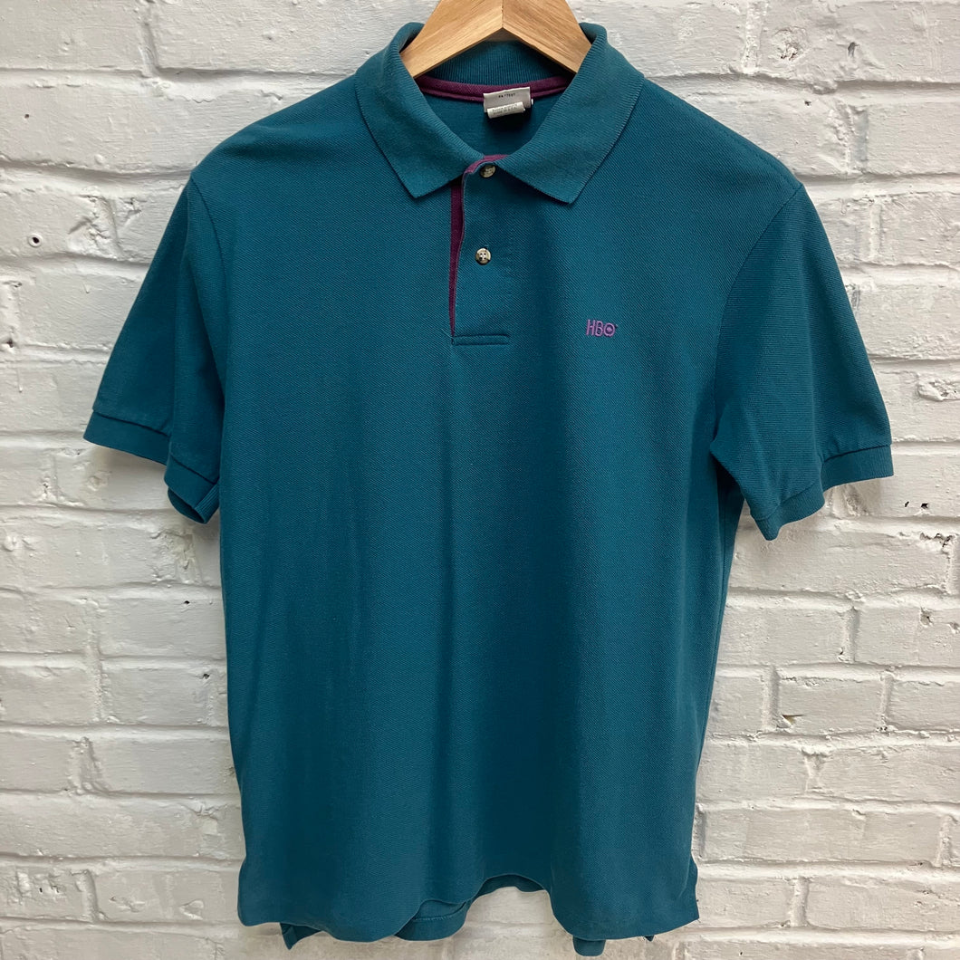 Vintage HBO polo collared shirt for sale great condition and nice teal / purple color Home Box Office shirt