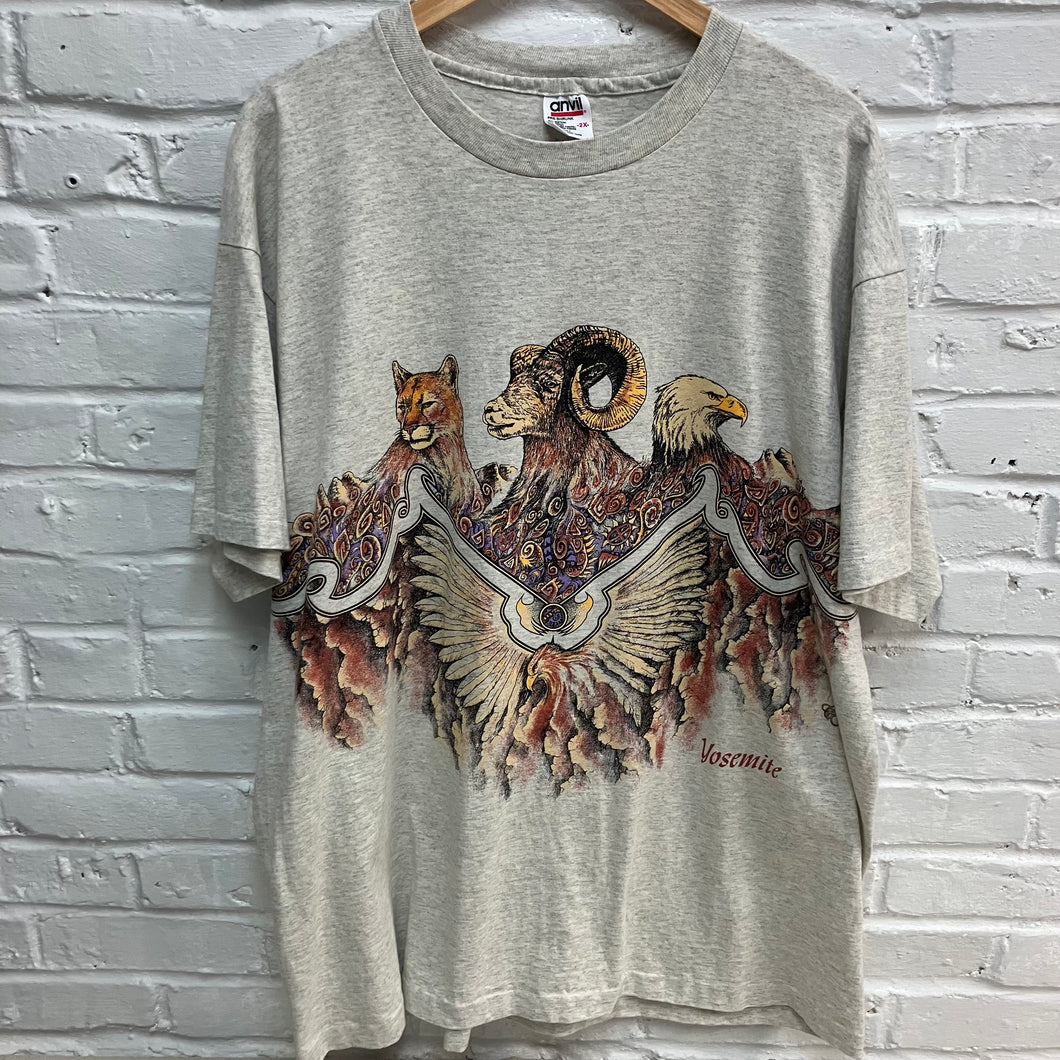 Vintage Yosemite shirt for sale featuring a mountain lion, ram, and bald eagle.