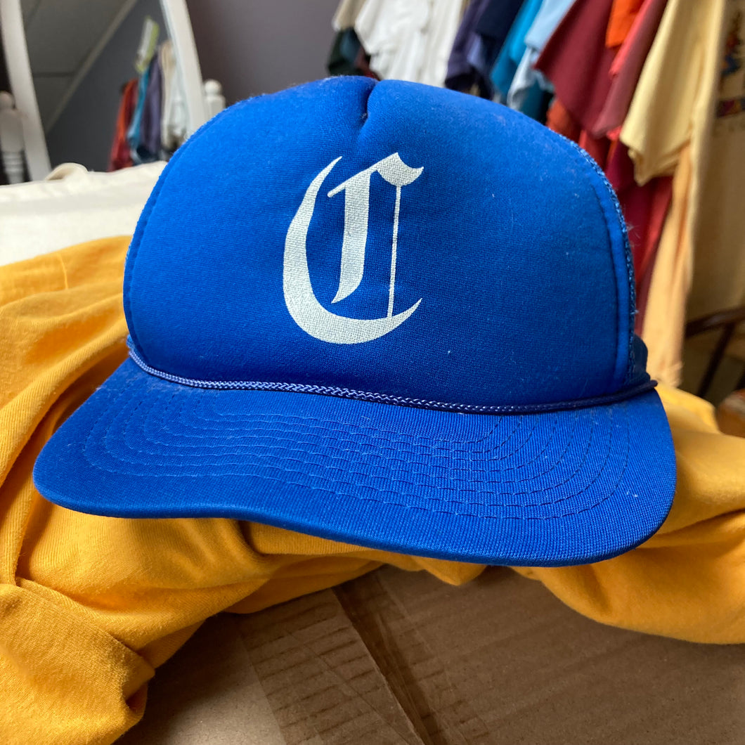 Retro blue mesh trucker hat with “C”