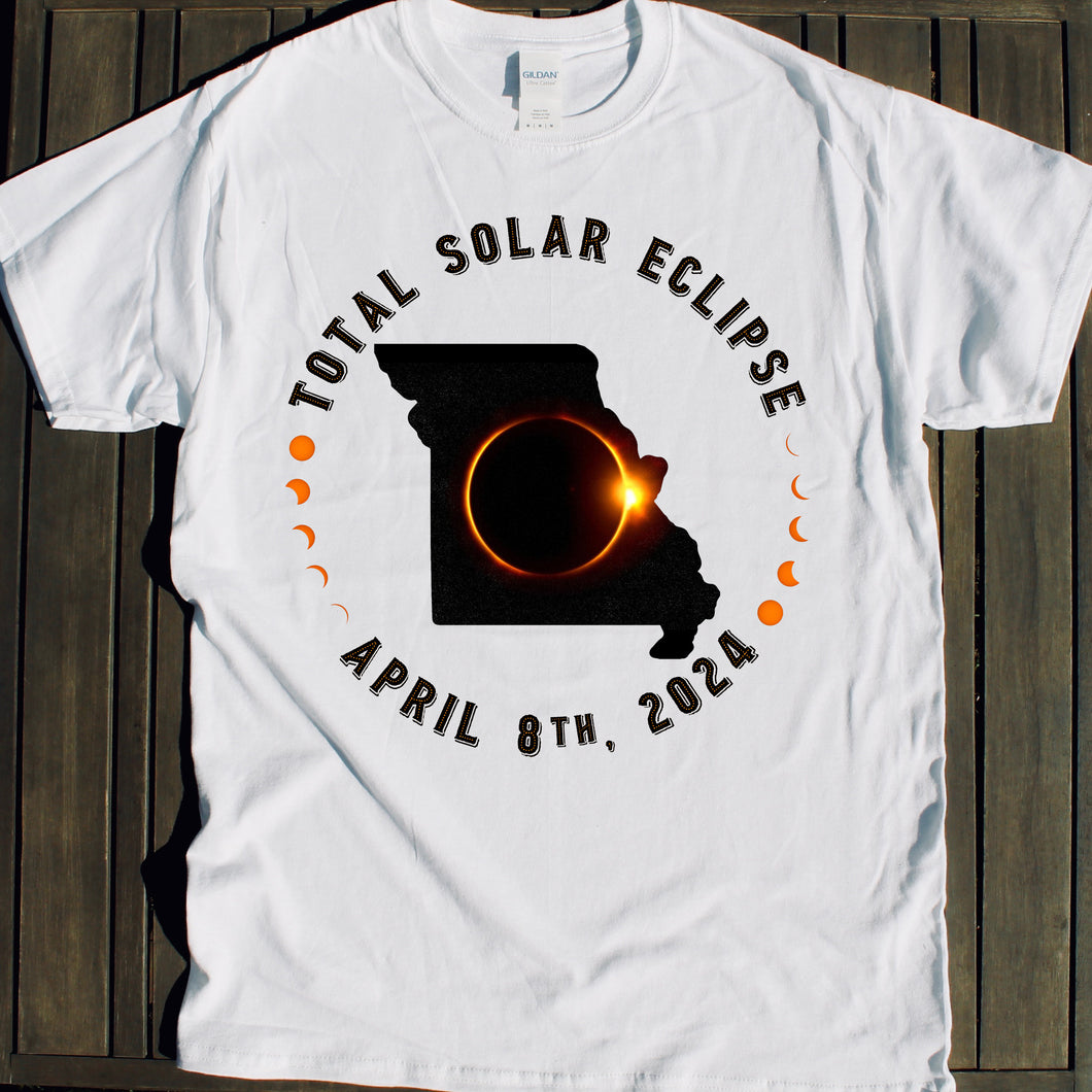 Missouri Total Solar Eclipse shirt for sale souvenir viewing party tshirt Total Solar Eclipse shirt for sale April 8 2024 souvenir gift shop commemorative tshirts 4/8/24 Made in USA