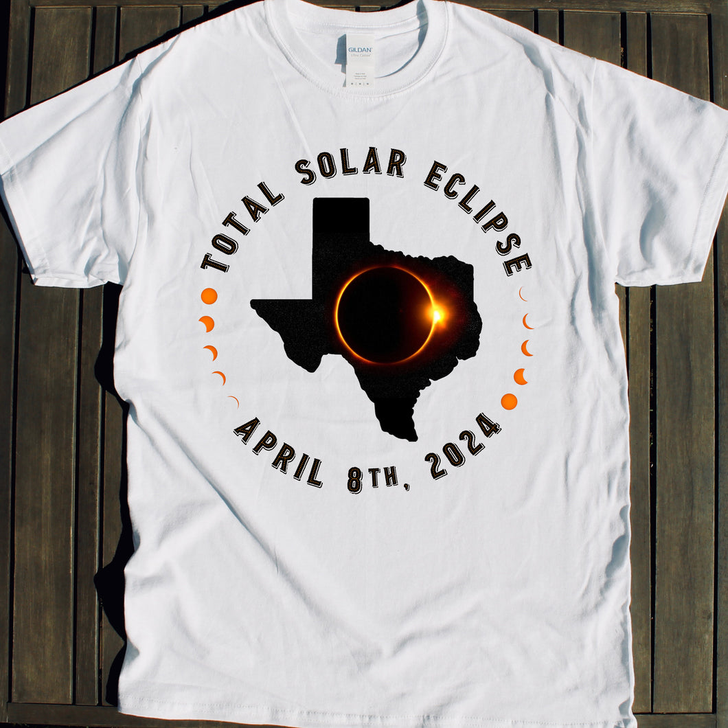 Texas Total Solar Eclipse shirt souvenir April 8 2024 for viewing parties events Total Solar Eclipse shirt for sale April 8 2024 souvenir gift shop commemorative tshirts 4/8/24 Made in USA