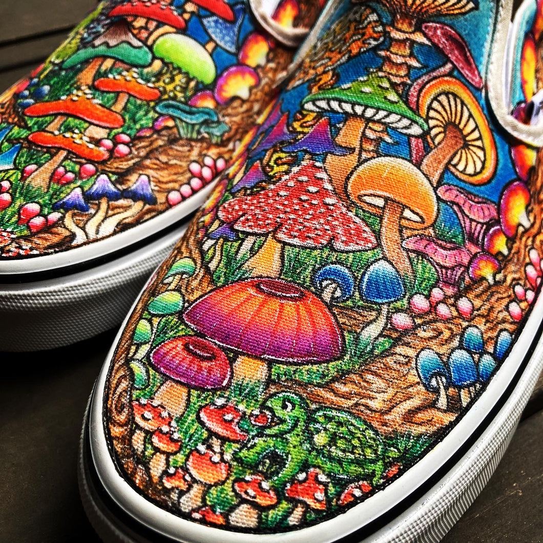 Mushroom themed custom Vans Slip On Sneakers - ShopperBoard