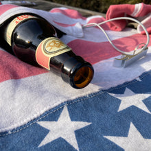 Hoodie with built in beer can holder for sale with American Flag pattern design Stars and Stripes 4th of July Holiday sale sweatshirt