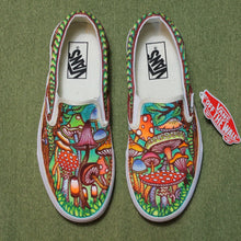 Vans classic slip on sneakers for sale with mushroom designs painted on shoes
