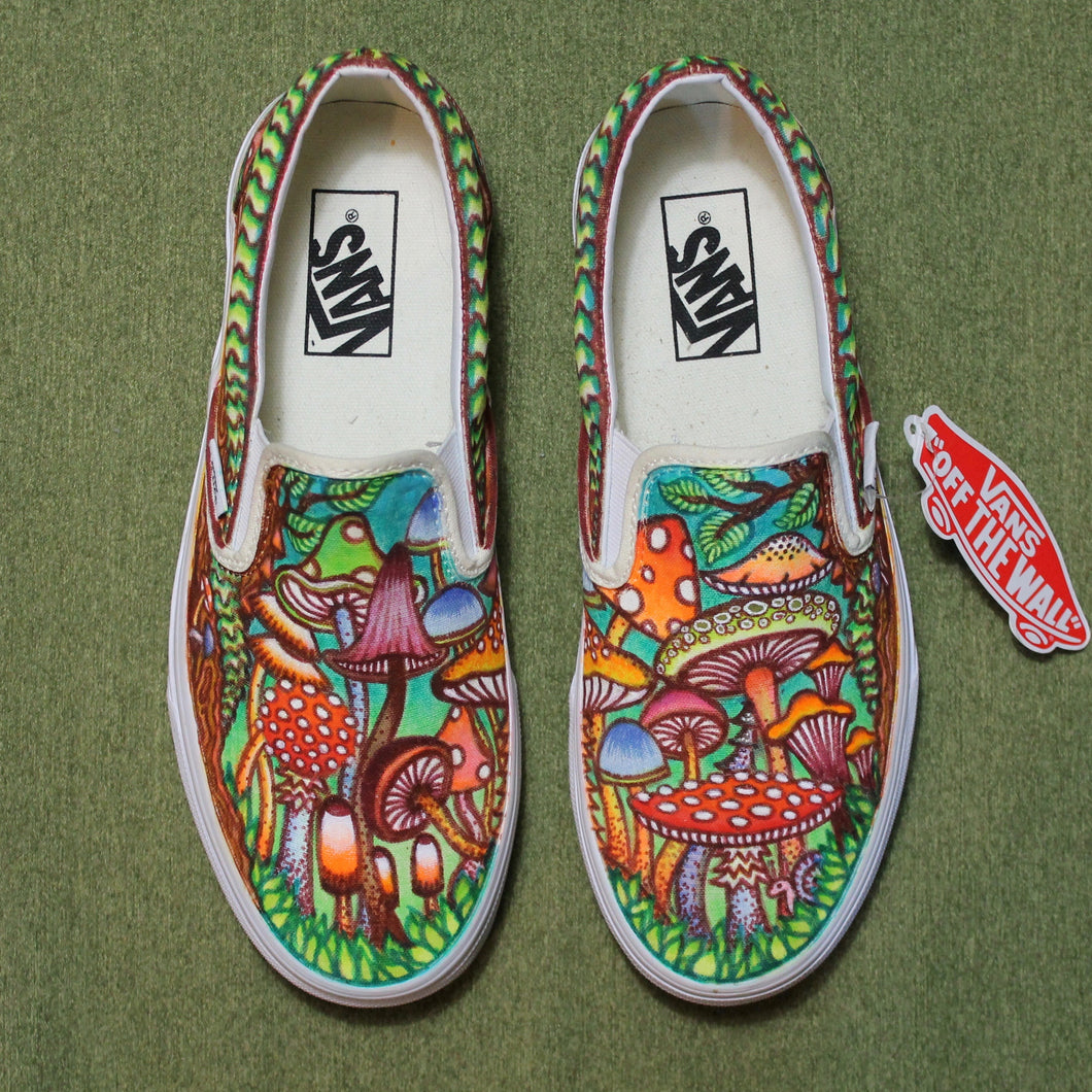 Custom Vans Mushy Mushroom - White Slip On Shoes - Custom Vans Shoes –  BlvdCustom