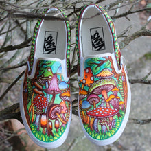 magic mushroom custom vans slip on sneakers shoe art hand drawn by Lauren Dalrymple Wade