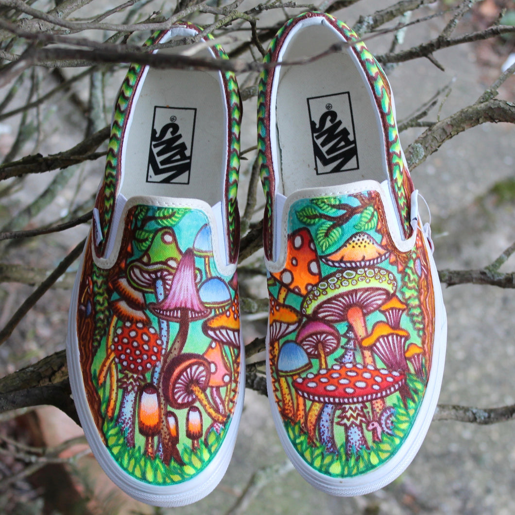 Mushroom themed custom Vans Slip On Sneakers – RAD Shirts Custom