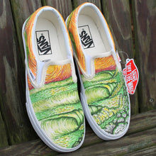 custom designed vans slip on sneakers with surf waves artwork