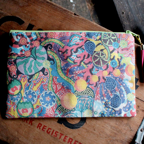 Underwater artwork by Lauren Dalrymple Wade, available for sale on a clutch bag at radcakes.com