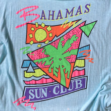 Vintage 1980's Bahamas Sun Club shirt for sale with neon puffy ink design with retro shapes