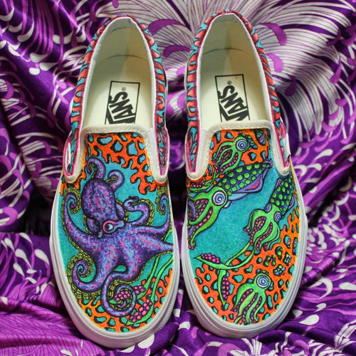 hand drawn octopus art custom vans slip on sneakers for sale at radcakes.com