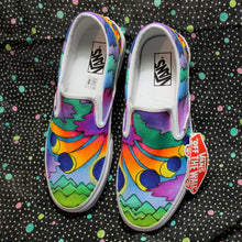 Total Solar Eclipse sneakers with Peter Max style artwork for sale Custom Vans off the wall