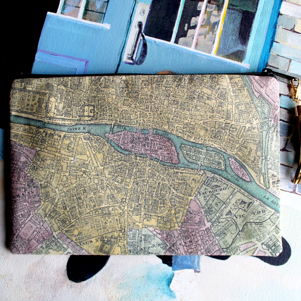 Antique Paris Map clutch bag for sale by RAD Shirts Custom Printing custom DTG bag printing services and shop